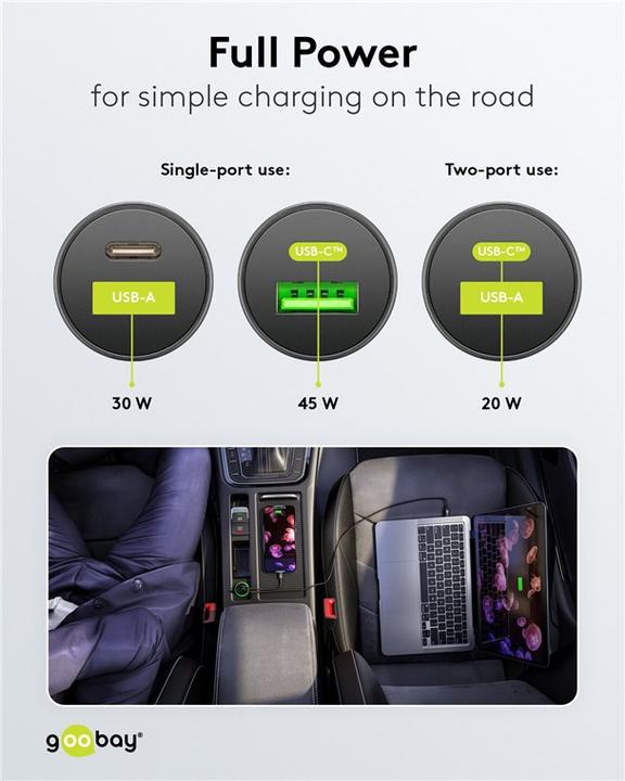 Productafbeelding Goobay Dubbele USB auto snellader USB-C PD Power Delivery 45 W