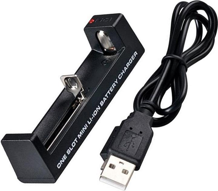 Image du produit AccuCell Batterie Li-ion 18650 et chargeur rapide USB à 1 baie avec un courant de charge allant jusqu'à 1Ah (1 pcs, 18650, 1000 mAh, Piles rechargeables + chargeur)