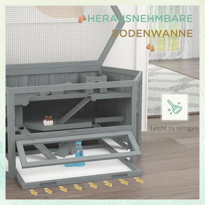 Actual product image PawHut Hamsterkäfig Tannenholz, PS-Plexiglas Grau