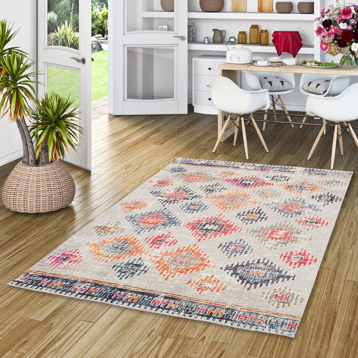 Actual product image Pergamon Kurzflor Designer Teppich Modern Vintage Orient Muster (140 x 200 cm)