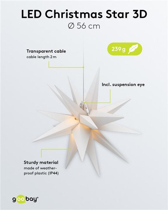 Image du produit Goobay Étoile de Noël LED 3D, Ø 56 cm, à piles