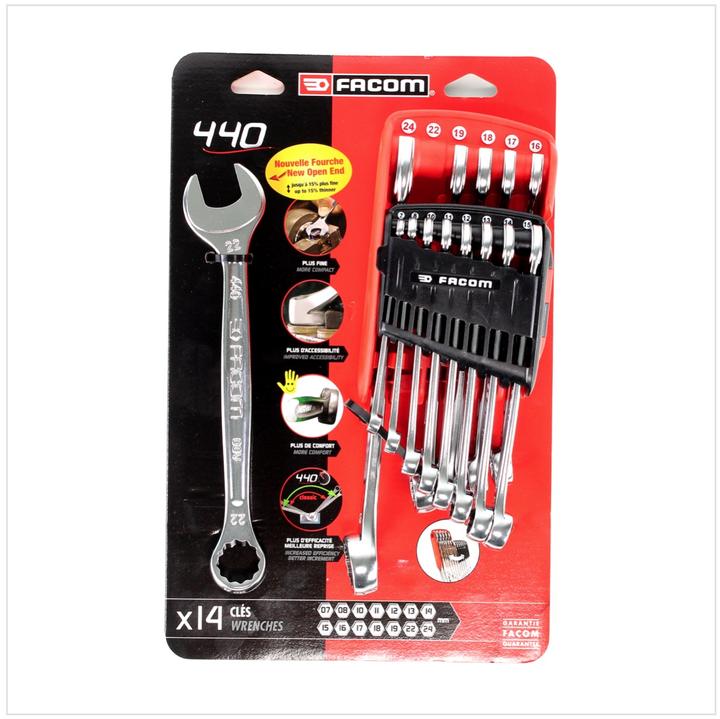 Immagine prodotto Facom Set di chiavi combinate (19 mm, 12 mm, 24 mm, 14 mm, 22 mm, 16 mm, 10 mm, 18 mm, 7 mm, 17 mm, 11 mm, 15 mm, 8 mm, 13 mm)