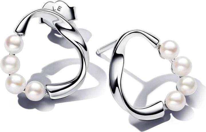Image du produit Pandora Cercle organique et boucles d'oreilles en perles d'eau douce traitées (Argent massif)
