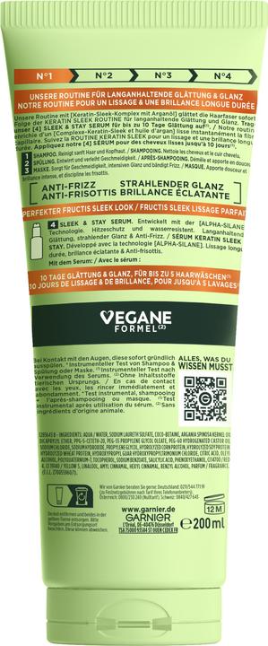 Valori nutrizionali e ingredienti Garnier Fructis Keratin Sleek (200 ml, Shampoo liquido)