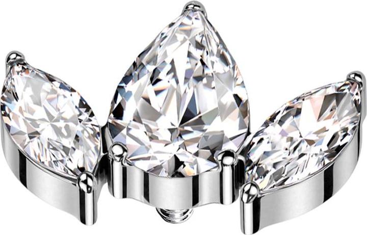 Produktbild Star Piercing Dermal Anchor silber zwei Ovale und ein Tropfen Kristall silber (ohne Messing, Titan G23)