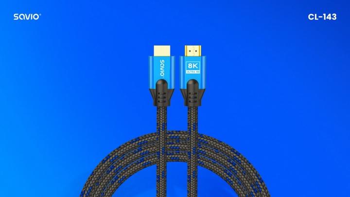 Actual product image Savio HDMI cable (M) v2.1, 3 m, 8K, copper, blue black, gold end, ethernet/3D, CL-143 (3 m, HDMI)