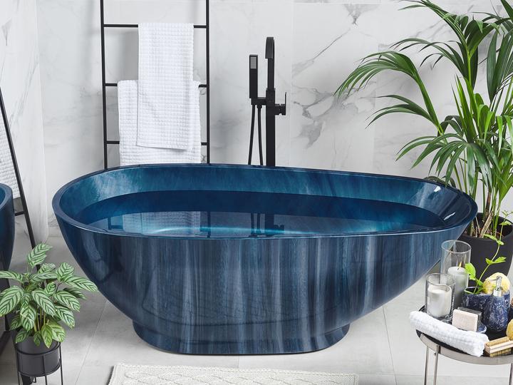 Actual product image Beliani Bathtub freestanding navy blue marble look 170 x 80 cm RIOJA (178 l, 170 cm)