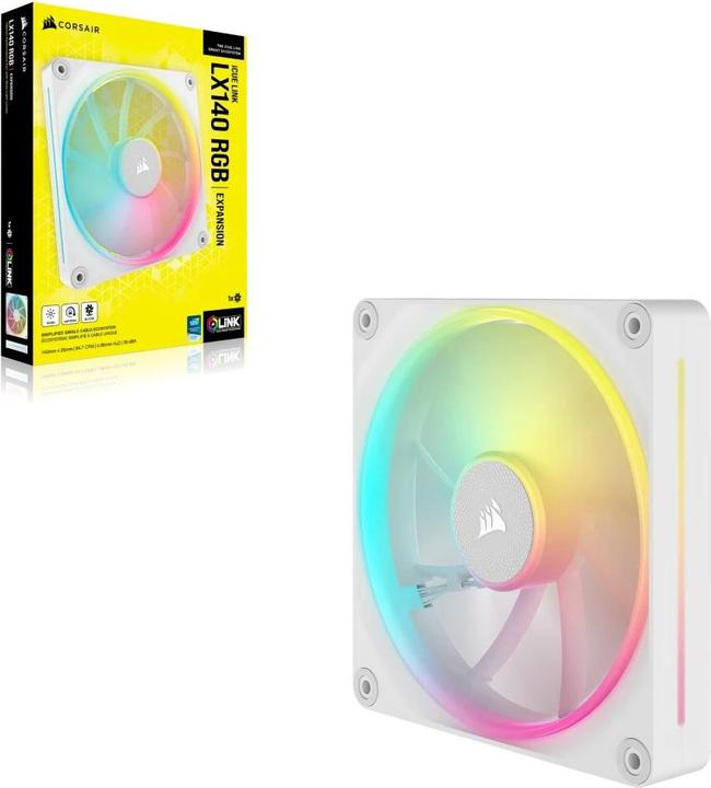 Immagine prodotto Corsair Serie LX RGB, iCUE LINK LX140 RGB Bianco, ventola RGB da 140 mm, ventola singola (140 mm, 1 x)