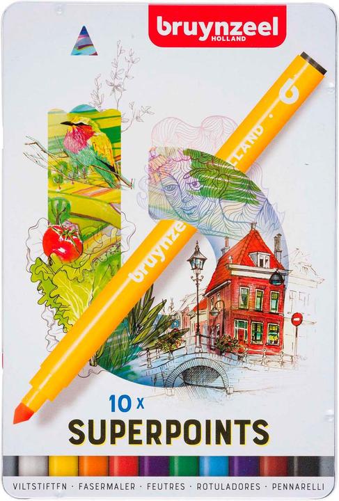 Actual product image Bruynzeel SUPERPOINTS fibre-tip pens, round, metal case of 10 (10 x)