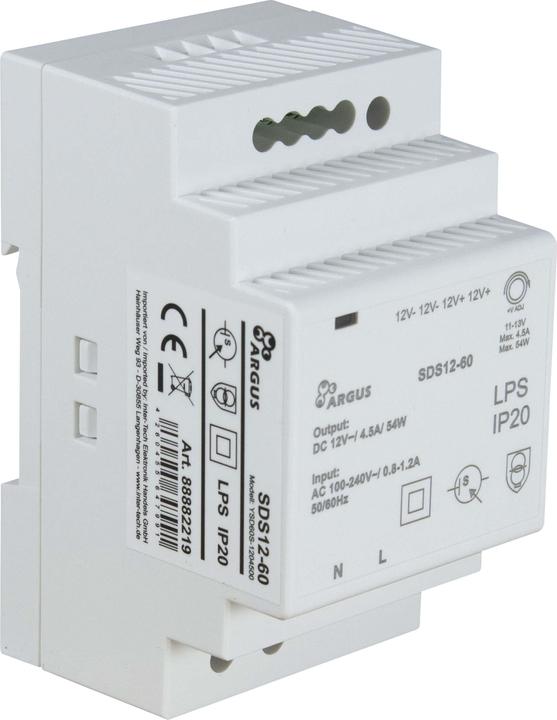 Immagine prodotto Intertech INTER-TECH SDS 12-60 Alimentatore per guida DIN Tensione di uscita 12V Potenza 60W