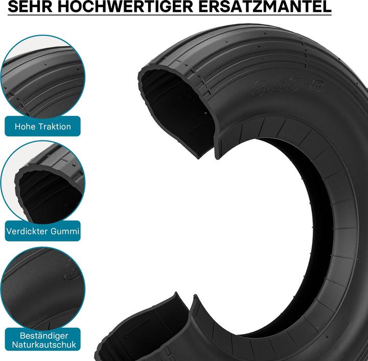 Image du produit Wiltec Pneu pour Tondeuses autoportées 350x100 3.50-8 Sans Chambre à air pour Brouette Chariot Diable