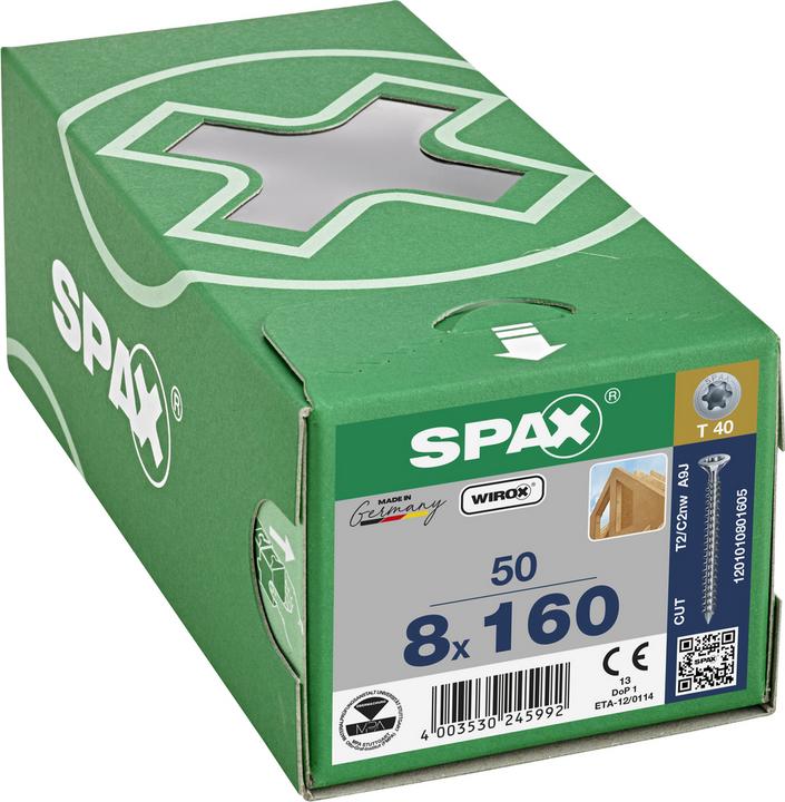 Actual product image Spax Screw R 88196 Seko w.tip/T-STAR VG 8 x 160 -T40 Galvanised steel WIROX (50 Screws per piece)