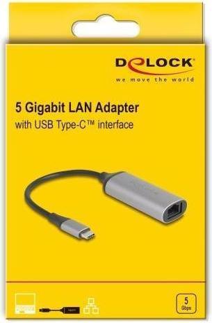 Image du produit Delock USB Type-C Adapter zu 5 Gigabit LAN (USB-C, RJ45 (1x))