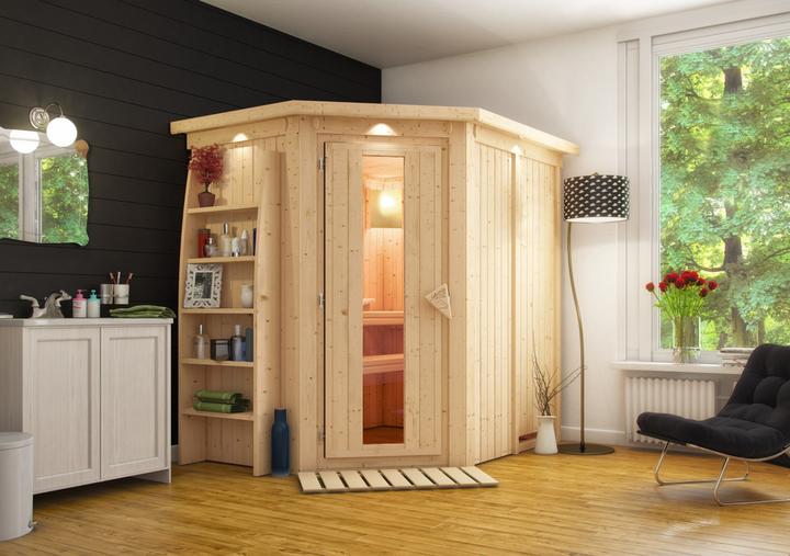 Image du produit Karibu Sauna Caspin accès d'angle, couronne (Contrôle interne Plug & Play 3,6 KW)