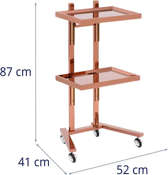 Image du produit Physa Charriot d'esthétique - 2 tablettes rabattables - jusqu'à 10 kg - doré rose - inox
