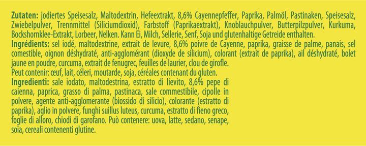 Valeurs nutritives et ingrédients Knorr Aromat Condiment en poudre Chili 90 g Saupoudreuse (90 g)