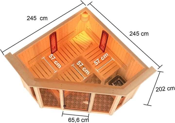 Produktbild Karibu Infrarotkabine Asta Eckeinstieg, Kranz (9 KW externe Steuerung)