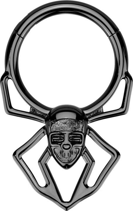 Produktbild Star Piercing Micro Segmentring klappbar schwarz Spinne mit Schädel Gesicht (Chirurgenstahl 316L)