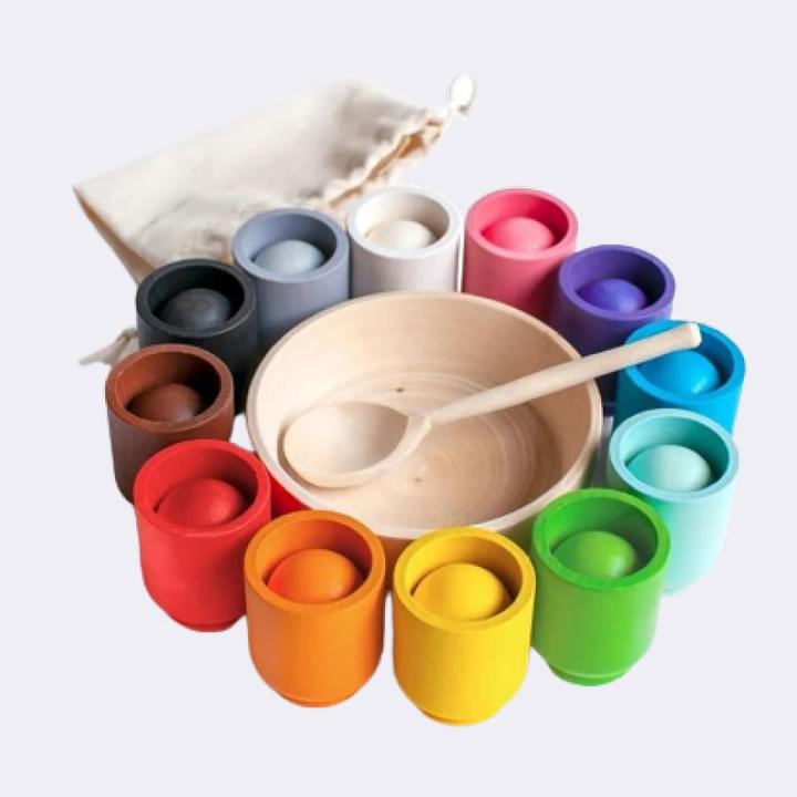 Actual product image Activity Board Waldorf Education, Waldorf Toys, wooden toys for children - Colourful Sorting Cups