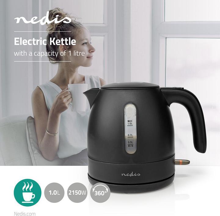 Produktbild Nedis Wasserkocher - 360°-Drehsockel - Boil-dry protection - Wasserstandsanzeige - Sicherheitsdeck (1 l, EU-Stecker)