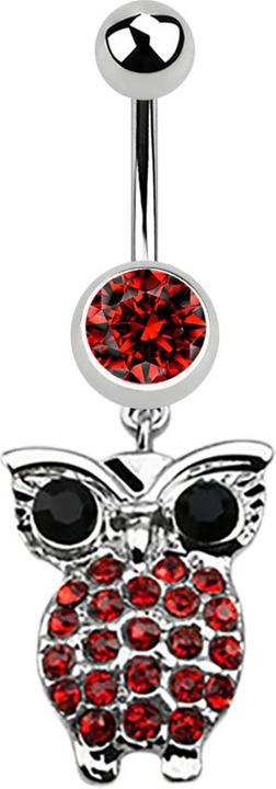 Image du produit Star Piercing Banane argent avec pendentif hibou et grands yeux rouges (Acier chirurgical 316L, sans laiton)