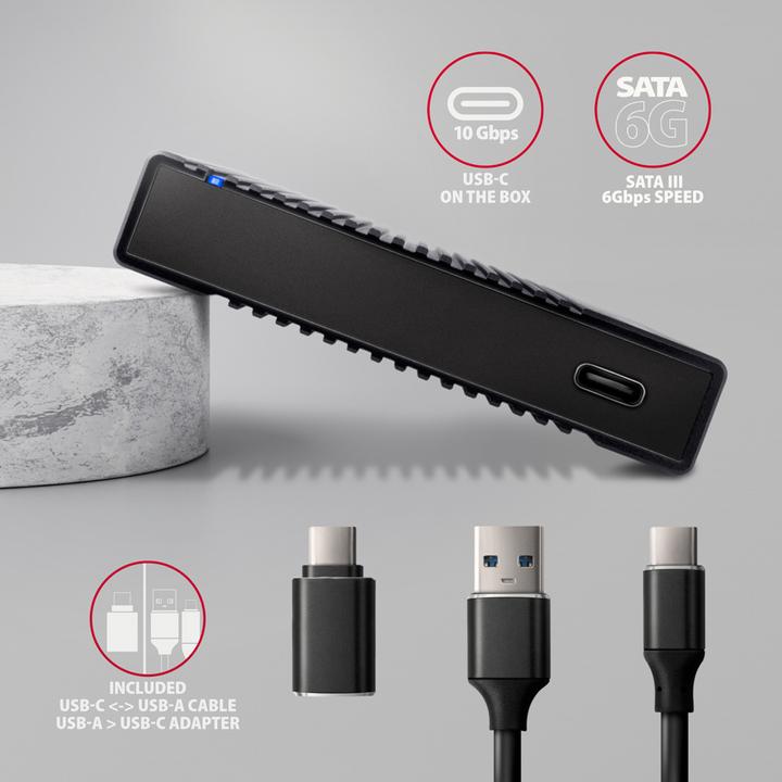 Actual product image Axagon EE25-GTR USB-C 3.2 Gen 2 - SATA 6G, 2.5" external hard drive enclosure, corrugated - black (2.5")