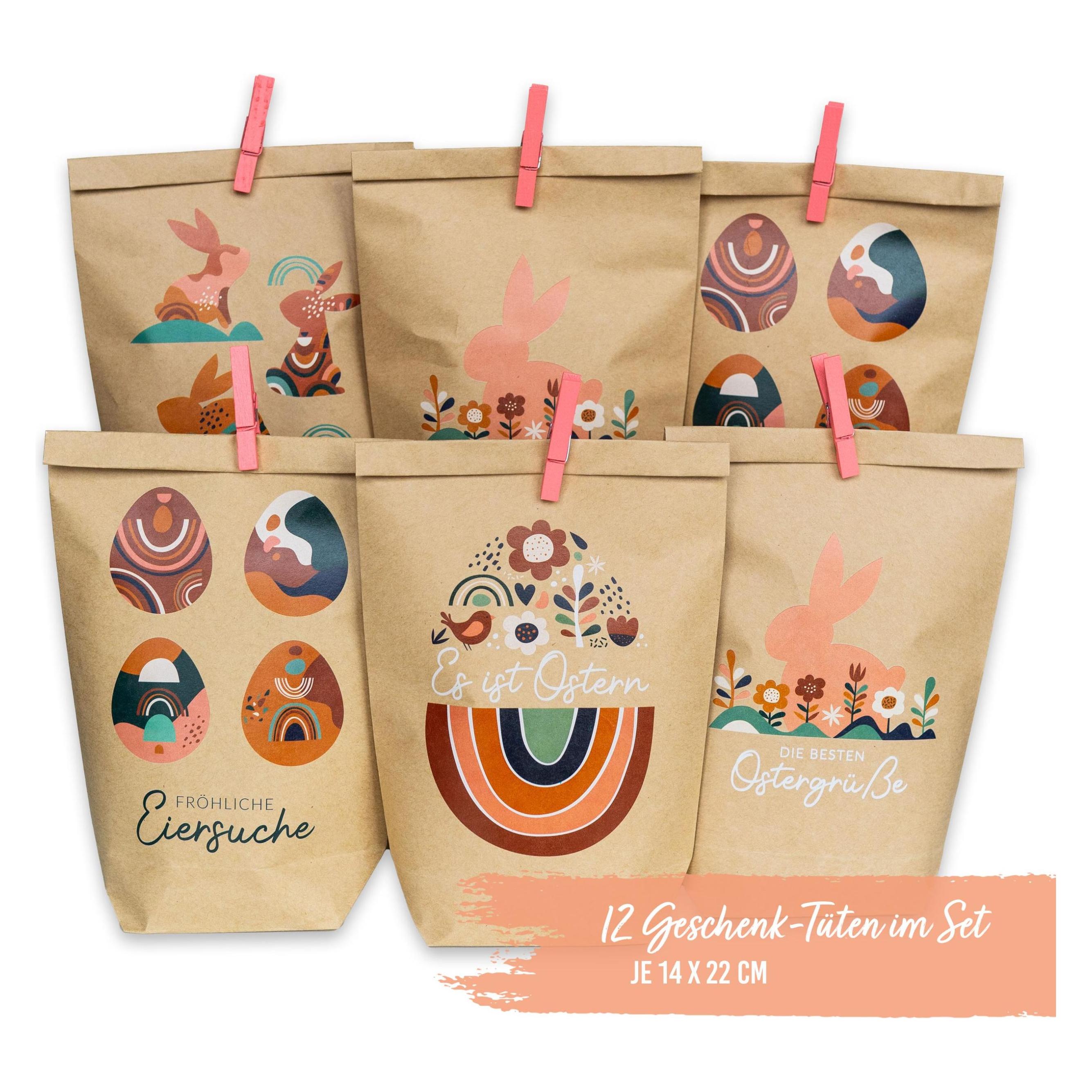 Kit Créatif 12 Sacs-cadeaux De Pâques à Faire Soi-même - Avec Autocollants Lapins Et Vœux - 1