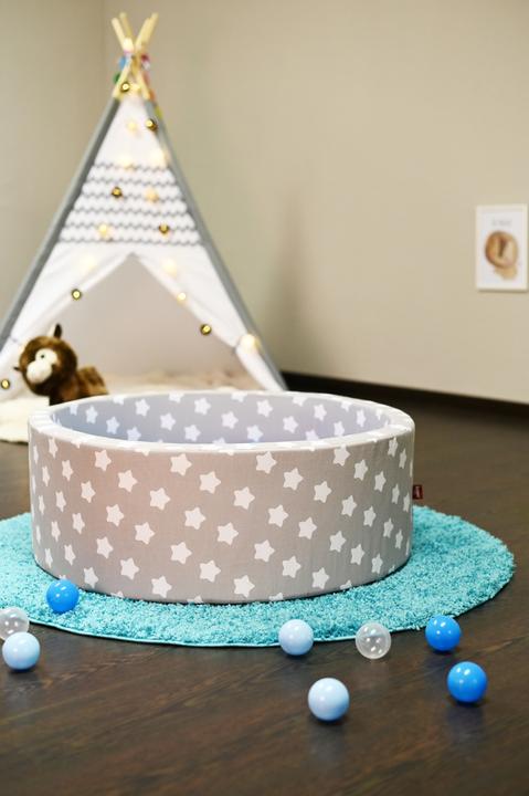Produktbild Knorrtoys Bällebad soft - "Grey white stars" - 300 balls soft blue/blue/transparent (ca. 6cm Durchmesser)