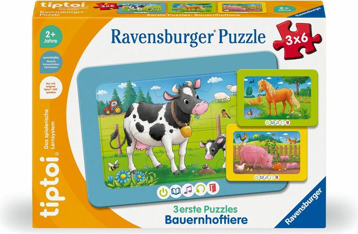 Produktbild Ravensburger tiptoi Puzzle 00229 - 3 erste Puzzles: Bauernhoftiere, niedliche Rahmenpuzzles für (18 Teile)