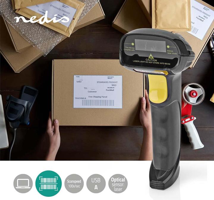 Actual product image Nedis Barcodescanner | Laser | Wired | 1D Linear | Power supply via USB | USB2.0 (1D barcodes)