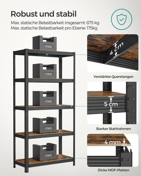 Actual product image Songmics Heavy-duty shelving GLR040B11 black, brown 90.0 x 40.0 x 180.0 cm