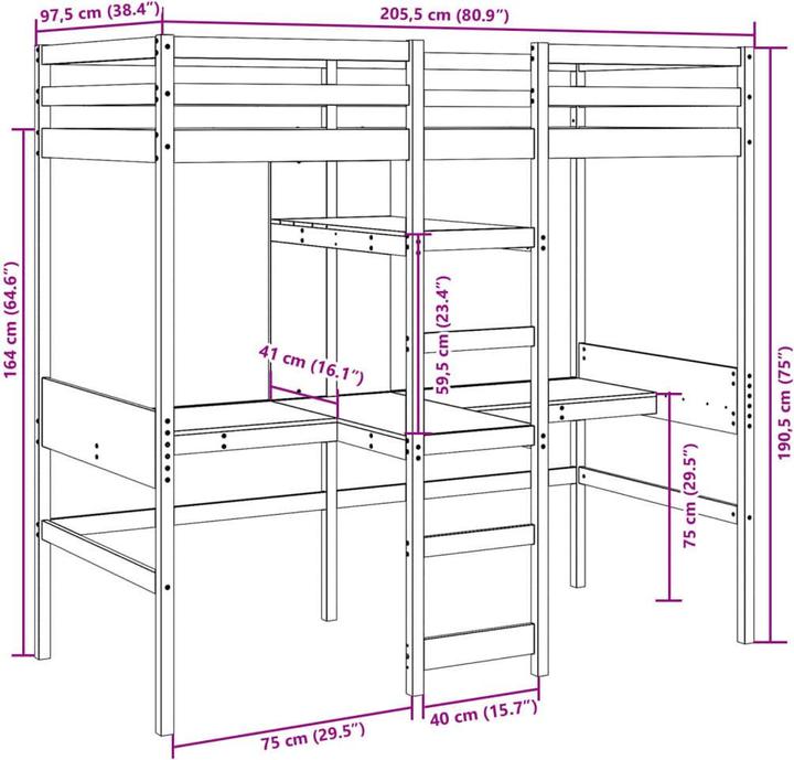 Immagine prodotto VidaXL Struttura letto a soppalco (90 x 200 cm)