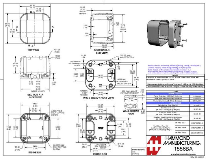 Actual product image Hammond 1556BAWH Universal enclosure 80 x 80 x 60 ABS plastic fla (Housing)