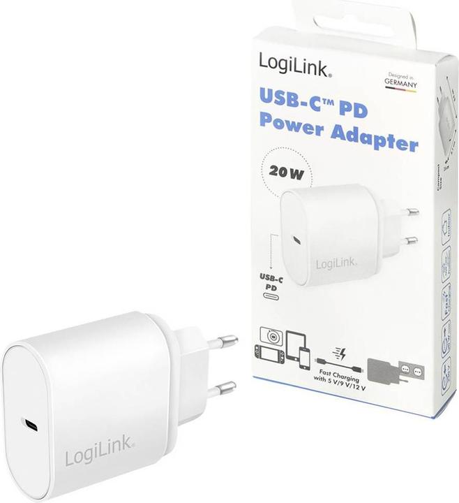Produktbild LogiLink PA0261 USB Wall Charger 1 Port, 1x USB-CF, 20W, w/PD, white (20 W)