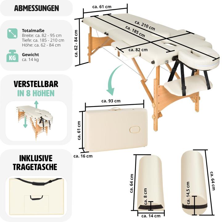 Produktbild tectake 2 Zonen Massageliege-Set Freddi mit 5cm Polsterung, Rollen und Holzgestell