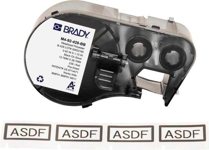 Produktbild Brady M4-92-428-BB, metallisierter Polyester, Schwarz auf Silber, 12.70 x 33.02 mm, permanent (239
