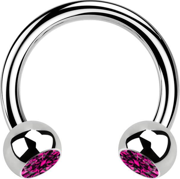 Produktbild Star Piercing Micro Circular Barbell silber mit zwei Kugeln Kristall fuchsia (ohne Messing, Chirurgenstahl 316L)