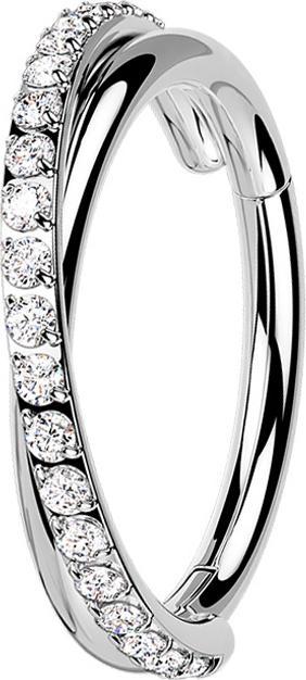 Produktbild Star Piercing Micro Segmentring klappbar silber gekreuzt seitlich Kristalle silber (Chirurgenstahl 316L, ohne Messing)