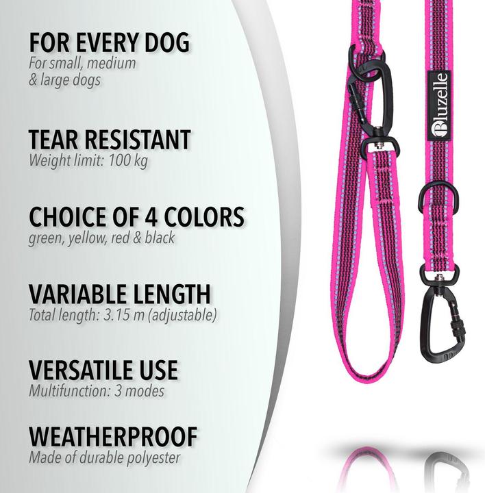 Actual product image Bluzelle 3m dog lead, double lead with carabiner, adjustable (Dog)