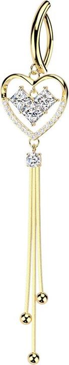 Star Piercing Banane klappbar vergoldet Schild halbrund Anhänger Herz drei Ketten (Messing, Chirurgenstahl 316L)