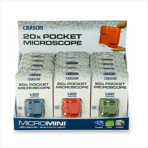 Produktbild Carson Taschenmikroskop MicroMini 20x mit UV und LED, 15 Stück Display