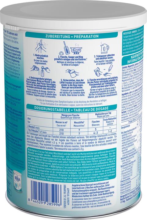 Valeurs nutritives et ingrédients Beba Optipro 2 (800 g, à partir de 6 m.)