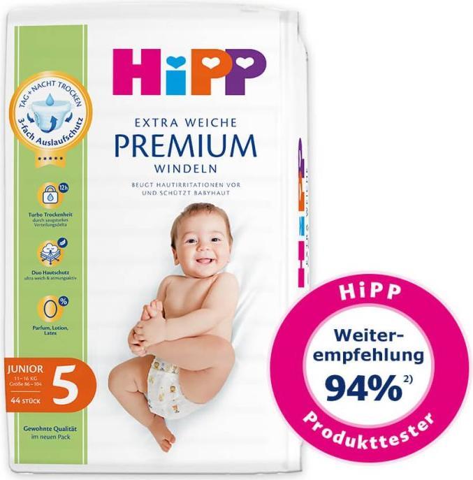 Produktbild Hipp Windeln Babysanft Premium Grösse 5, Packungsgrösse: 44 (Gr. 5, 1 Stück)