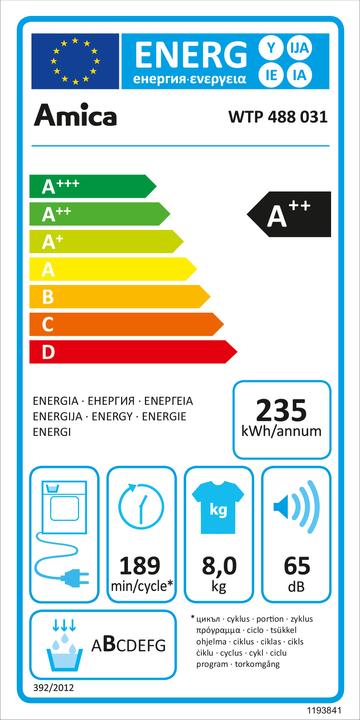 Energy Label Amica Wärmepumpentrockner (8 kg, Right)