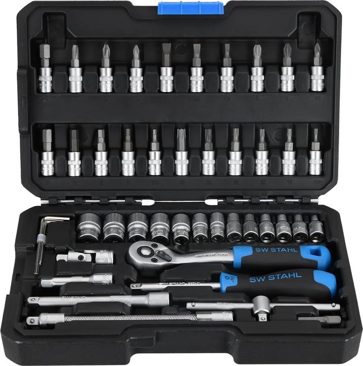 Produktbild SW-Stahl 07748L Steckschlüsselsatz 1/4" Zoll Sechskant I Werkzeugkoffer 48-teilig I Knarrenkasten kl