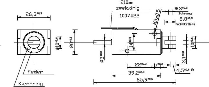 Immagine prodotto Tremba HMF-2620-39d.002-24VDC, solenoide lineare al 100% che spinge 0,8 N 8 N 24 V/DC 3,8 W