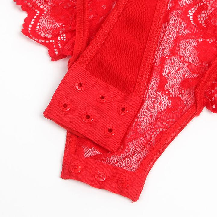 Produktbild Subblime Teddy Mit Strumpfband Mit Spitzendetail Und Streifen Rot S/M (S)