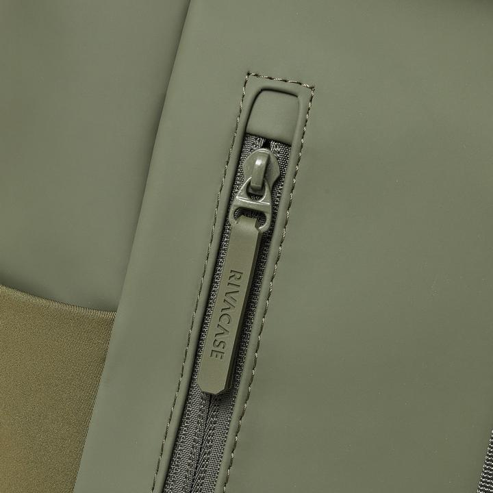 Produktbild Rivacase Rolltop Eco Waterproof RPET PU Leather Backpack for Men and Women, Olive Green (17 l)