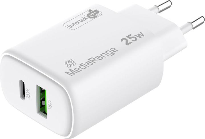 Actual product image MediaRange Dual fast charging adapter, GaN, 1x USB-C and USB-A, PD & QC, 25 watts, set of 2 (25 W)