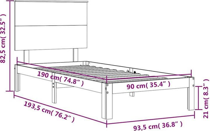 Produktbild VidaXL Massivholzbett mit Kopfteil Weiss 3FT Single (90 x 190 cm)
